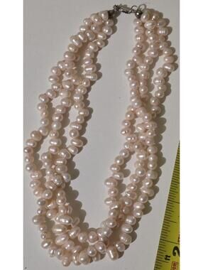 Vintage Multi-Strand Genuine Pink Pearl Necklace with Silver Clasp